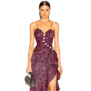 Alessandra Rich Ruched Silk Jacquard Leopard Slip Dress